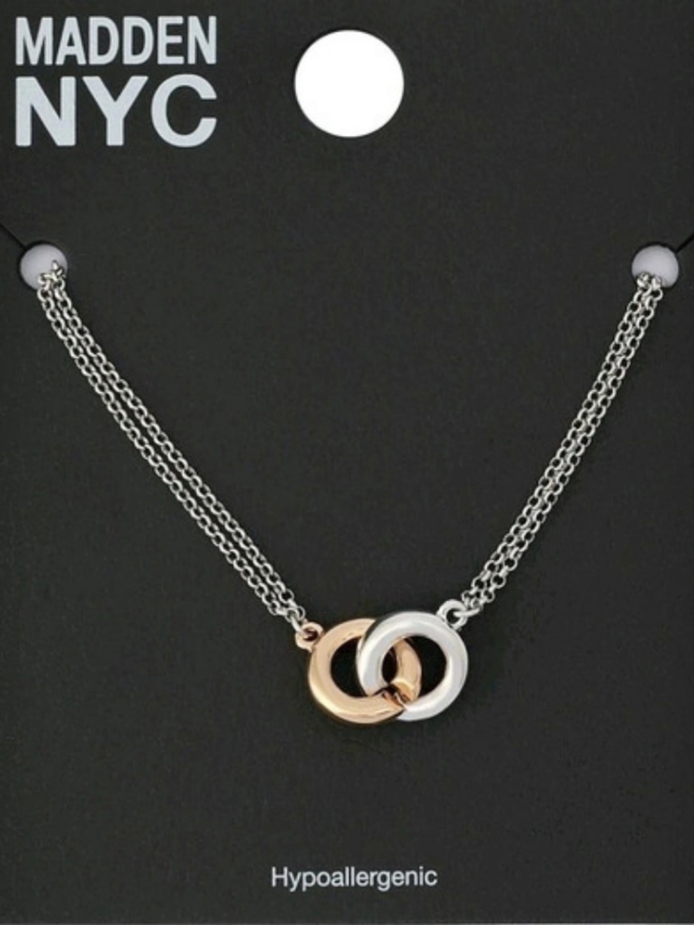 Madden NYC Women's Fashion Two-tone Interlocking Disc Ring Pendant Necklace